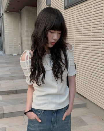 Pauline Off Shoulder Ribbon Short Sleeve Tee